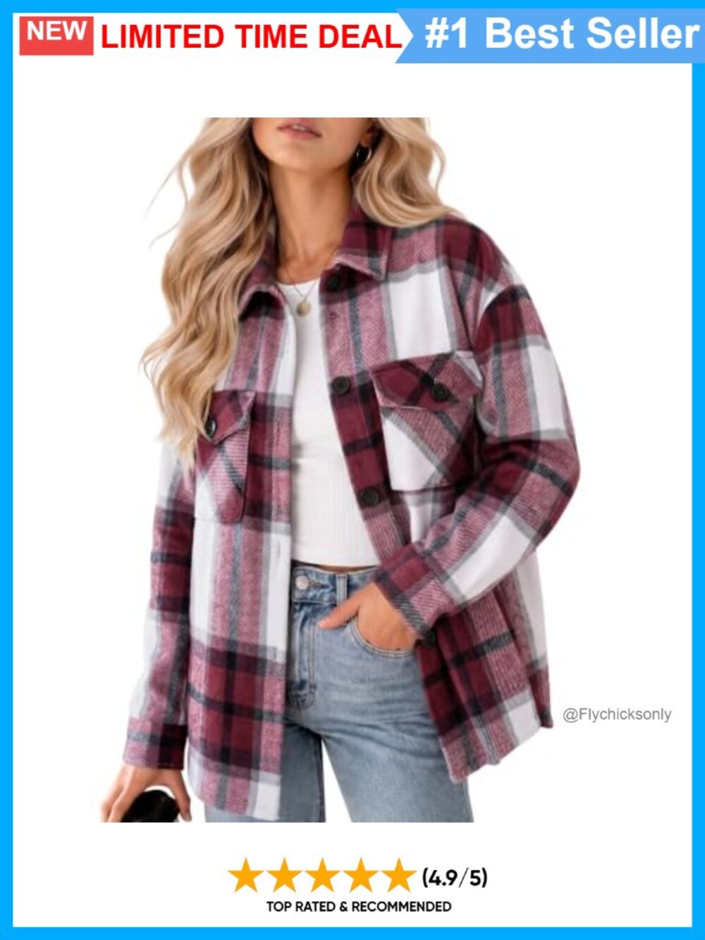 Women's Plaid Flannel Shacket Open Front Button Chest Pocket Long Sleeve